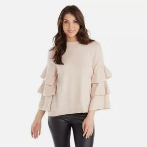 Mud Pie Sweater Dawson Tiered Ruffle Sleeve Sweater Blush size Small